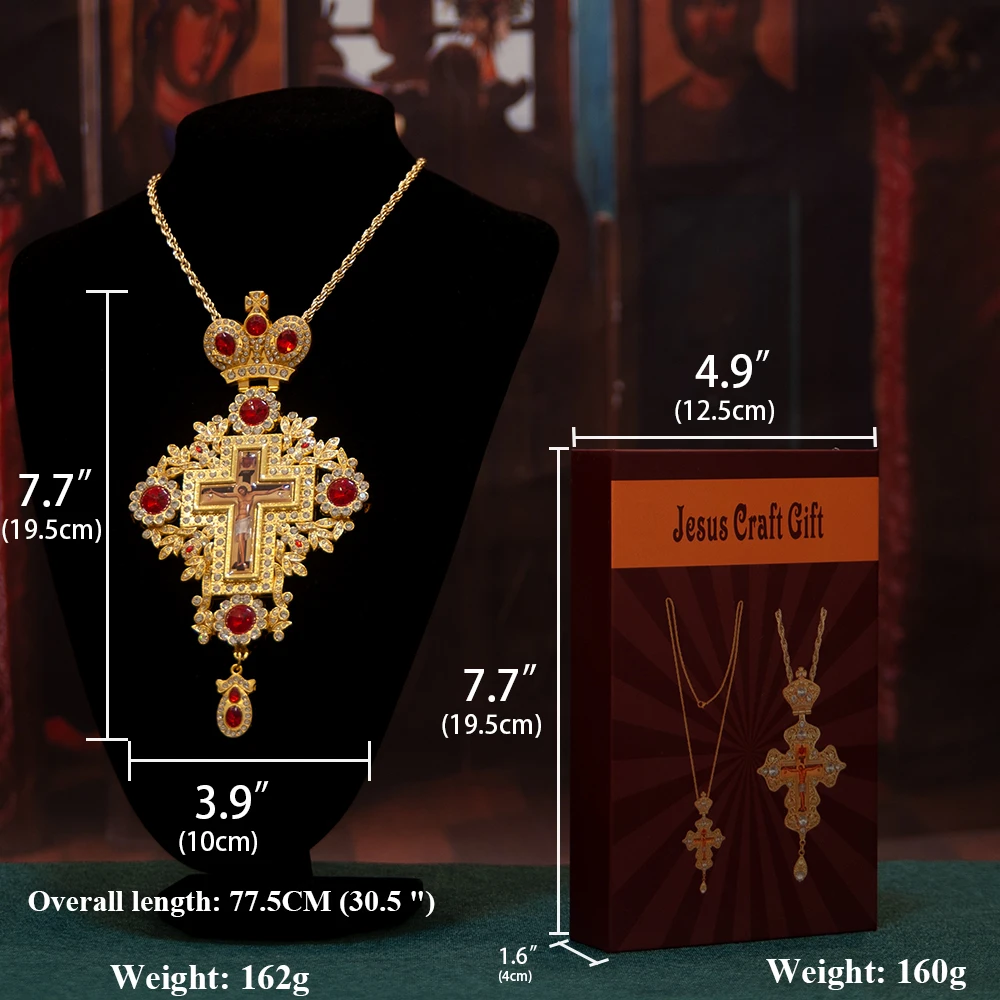 HTISOK Griechisch-Orthodoxes Bischofs-Brustkreuz mit Edelstein-Religionsdekoration für die Priesterordination – Detail 1