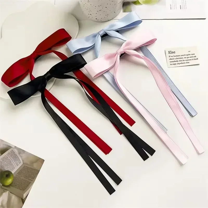 4/6/8 PCS Satin Ribbon Bows Hair Clip for Women Korean Sweat Long Tassel Tails BowKnot Barrettes Set Hairpin Girls Accessories