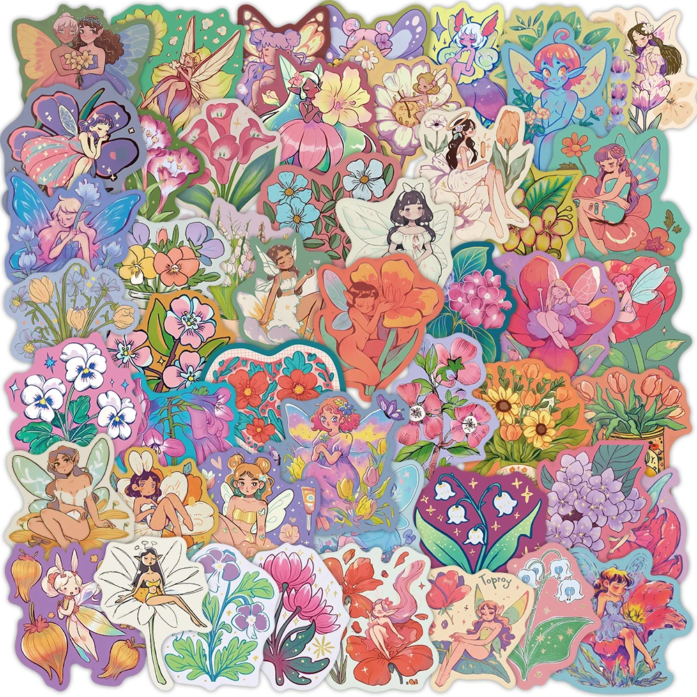 50 STKS Bloem Fee Ster Film Stickers DIY Telefoon Case Laptop Bagage Tablet Geïsoleerde Cup Speelgoed Desktop Waterdichte Stickers