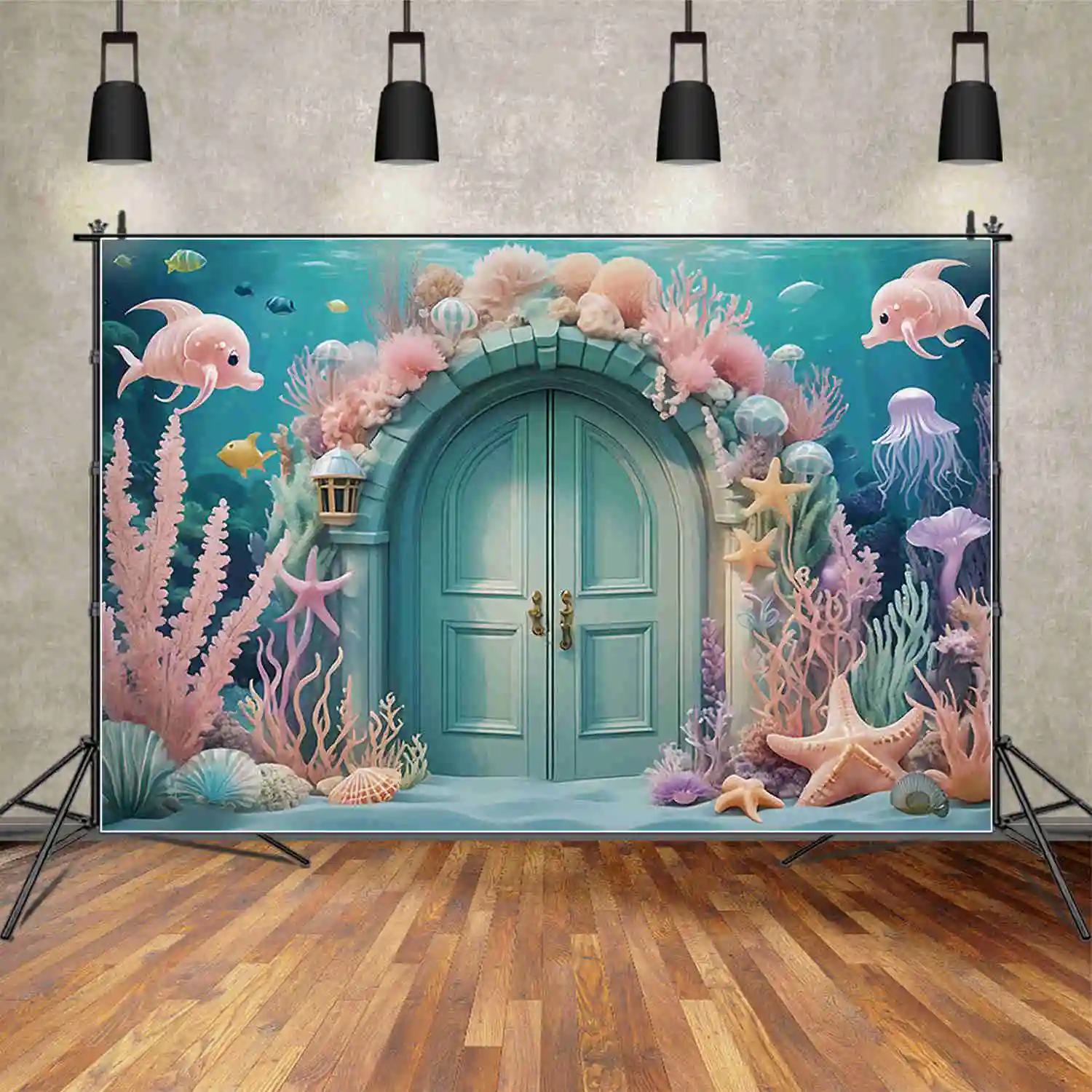 MOON.QG sirena princesa Castillo fotografía telón de fondo verano océano bajo el agua fiesta de cumpleaños fondo fotografía estudio Accesorios