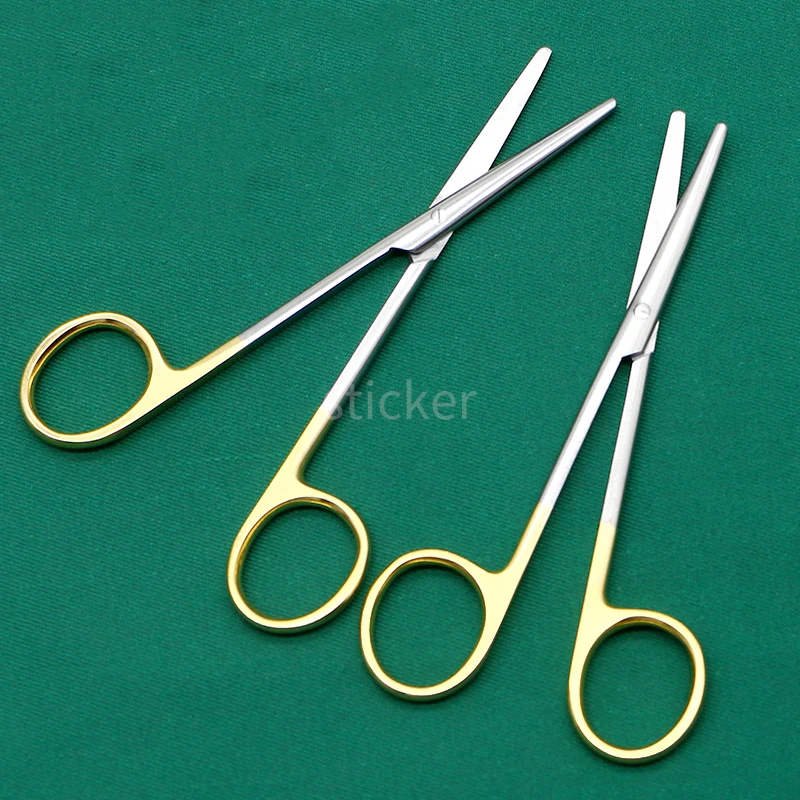 Gold Handle Round Nose Blunt Scissors Nasal Stripping Blunt Nose Scissors Line Carving Cosmetic Straight Elbow Tissue Scissors