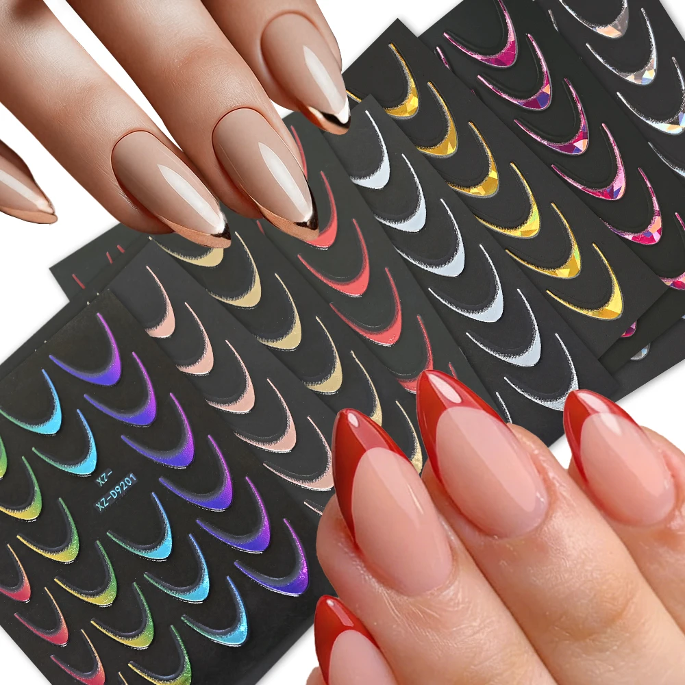 

1pcs New 3d Hologram Metallic French Nail Stickers 8 Colors U-shaped Line Self-Adhesive Slider Chrome French Nail Decal Supplies