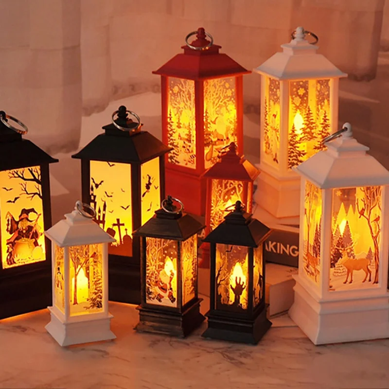 Christmas Decorations for Household Lanterns LED Small Oil Lamps Candles Christmas Trees Santa Claus Elk Lights New Year Gifts