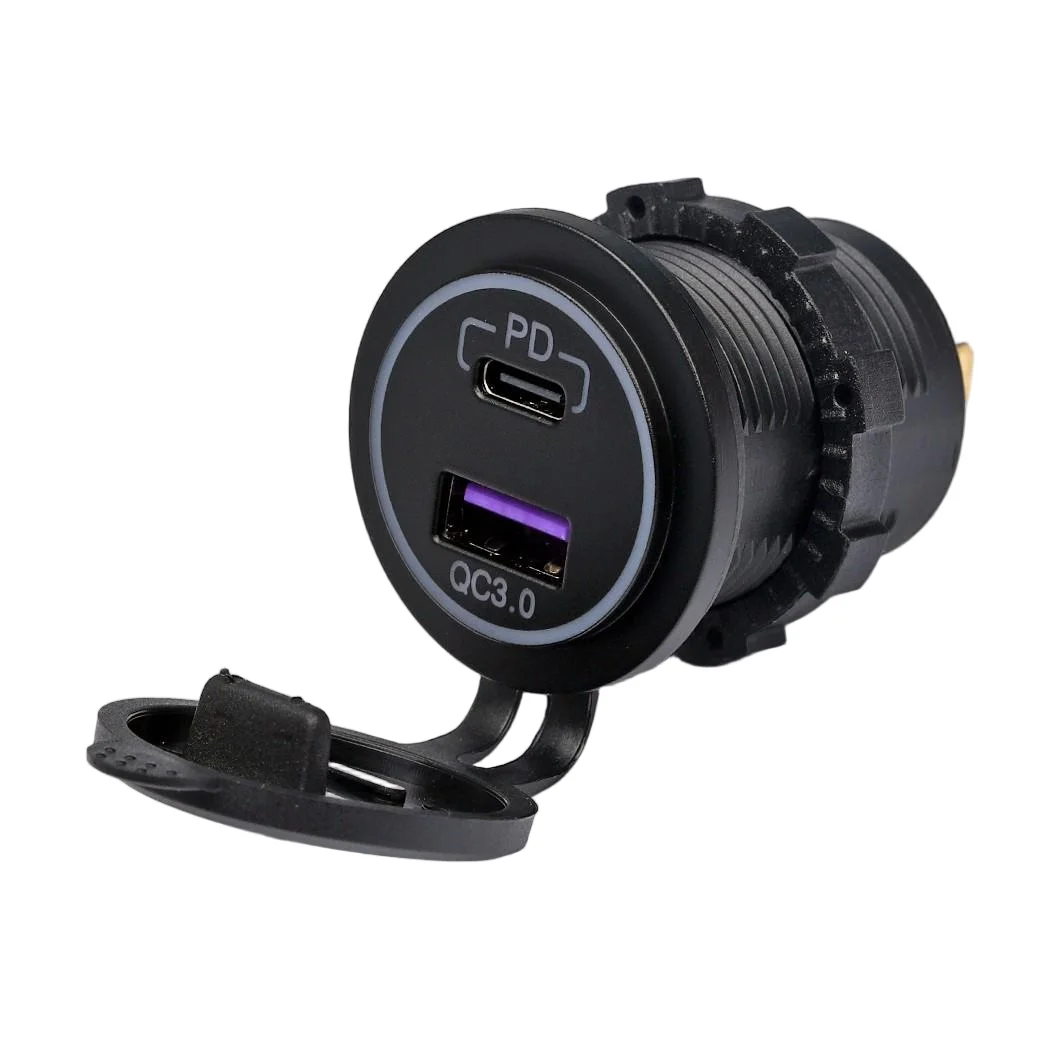 PD+QC3.0 Dual Socket Quick Charging Car Power Charger DC12-24V 48W Output USB Car Charger with Voltmeter Display for RV Track
