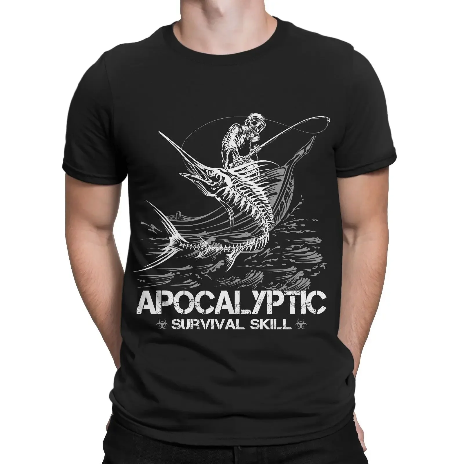 Survival Angler Skeleton Reaper Apocalypse Fishing Angler Gift T-Shirt. Summer Cotton O-Neck Short Sleeve Mens T Shirt New S-3XL