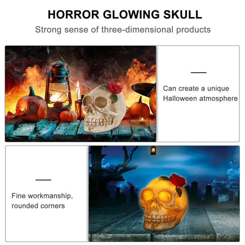 Home Decor Halloween Skull Statue Light LED Day of Dead Flower Skull Figurine Night Light Resin Horror Skull Prop C