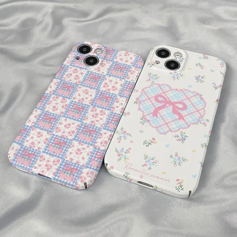 Ins Pink Purple Bow Flower  Case for IPHONE 16 PRO MAX 15 13 14PRO 11 12 13 Mini XR Acrylic Hard Mobile Phone Cases Back Covers