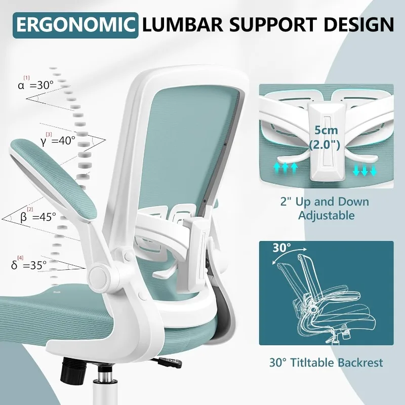 MINLOVE-Chaise de Bureau Ergonomique avec Support Lombaire, à Comcussion Roulante avec Roues et Bras Rabattables, Recommandé
