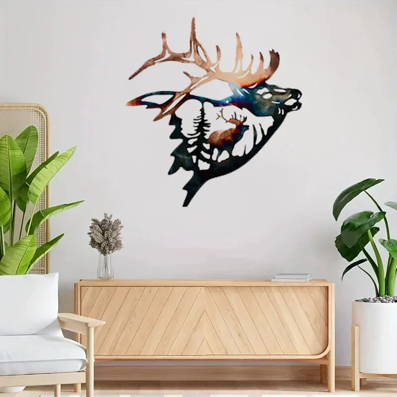 Gorgeous Set of 2 Metal Wall Decorations – Elk and Deer Metal Wall Art Sculptures. Stunning Silhouette Craft for Country