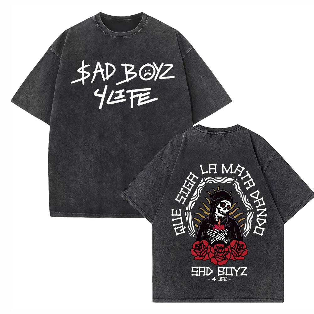 

Рубашки Junior H Sad Boyz 4 Life Harajuku Хип-Хоп Уличная одежда хлопковые винтажные Промытые футболки