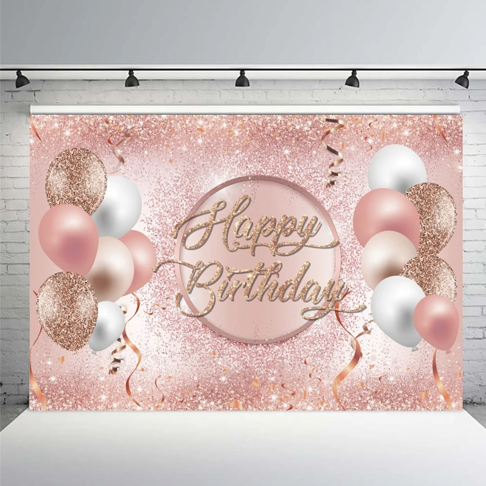 Happy Birthday Backdrop 18 30 40 50th Birthday Party  Photography Background For Women Men Boys Girls Rose Gold Photocall Studio