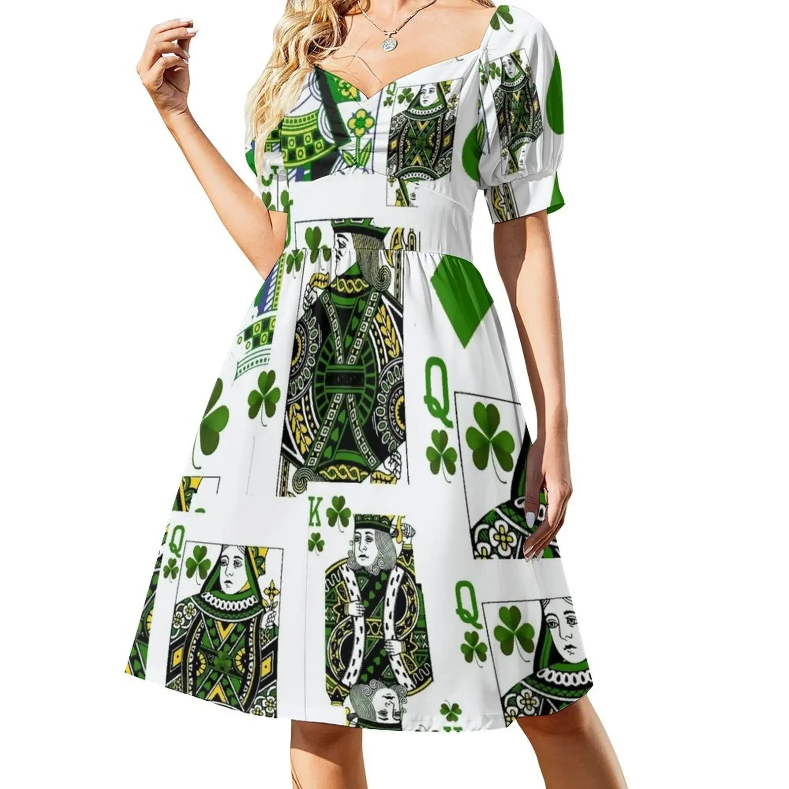 

ROYAL GREEN IRISH CLOVER COURT PLAYING CARDS Short-Sleeved Dress Bride dresses dresses for woman