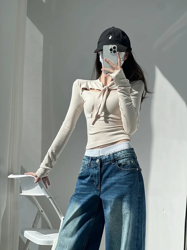 Jeans de Pierna Recta con Cintura Baja para Mujer, Plones Largos Casus de Pierna Ancha, Plones Largos hasta el Sue...