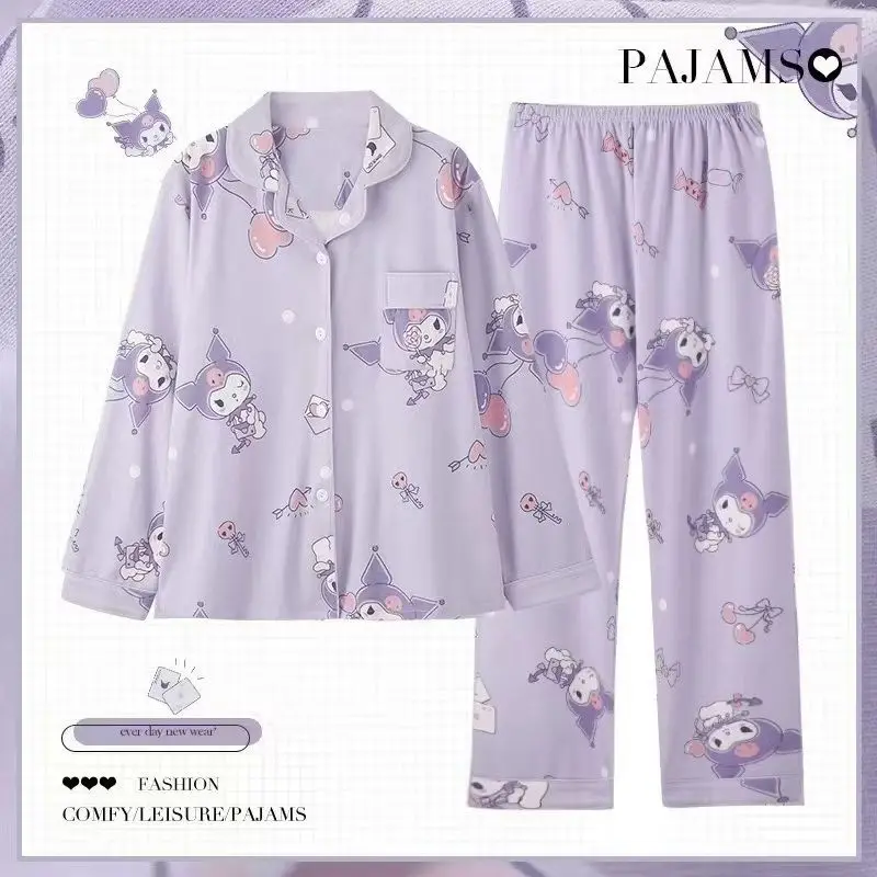 Sanrios Cinnamoroll Pyjama Vrouwen Lente Herfst Anime Hello Kitty Zomer Lange Mouw Dunne Cartoon Leuke Thuis Kleding Pak Katoen