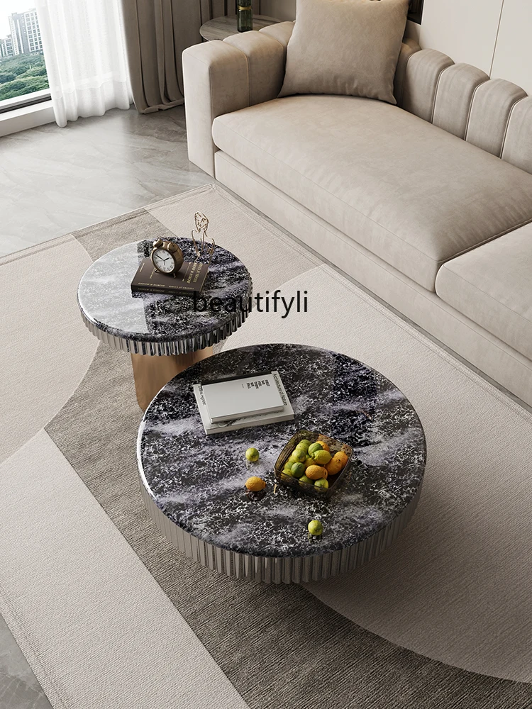 Italian-Style Light Luxury Super Crystal Stone round Tea Table Modern Household Marble Tea Table