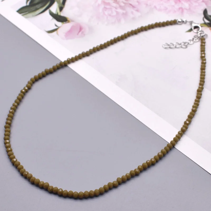 Color Crystal Glass Necklace Statement Short Chain Necklace For Women 3mm Crystal Glass Beads Chain Necklaces Jewelry