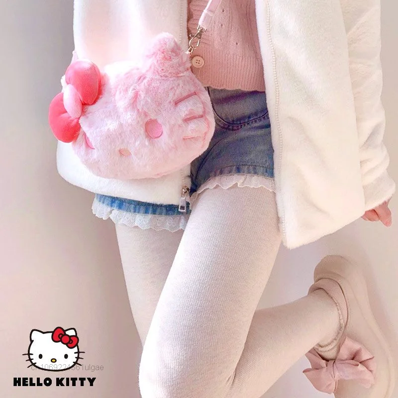 Sanrio-Bolso de Hello Kitty para mujer, bolsa de hombro de dibujos animados, rosa, Y2k, bonito, pequeño, de felpa, para regalo de amigo