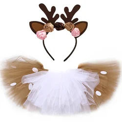 Girls Deer Tutu Skirt Outfit Fluffy Child Party Dance Tutu Tulle Kids Skirts for Girls Halloween Christmas Elk Reindeer Costume