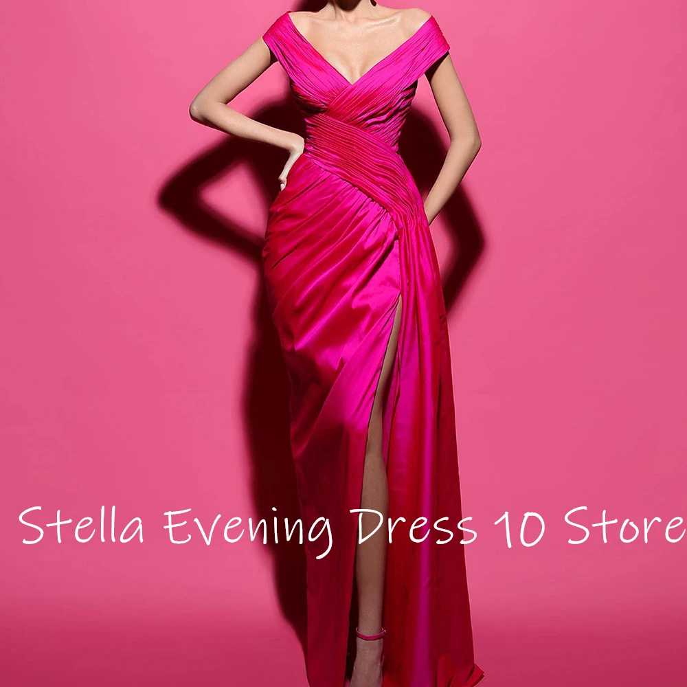 Robes de soirée en Satin personnalisées de haute qualité, épaules dénudées, manches courtes modernes, longueur au sol droite, robes d'occasion sur mesure