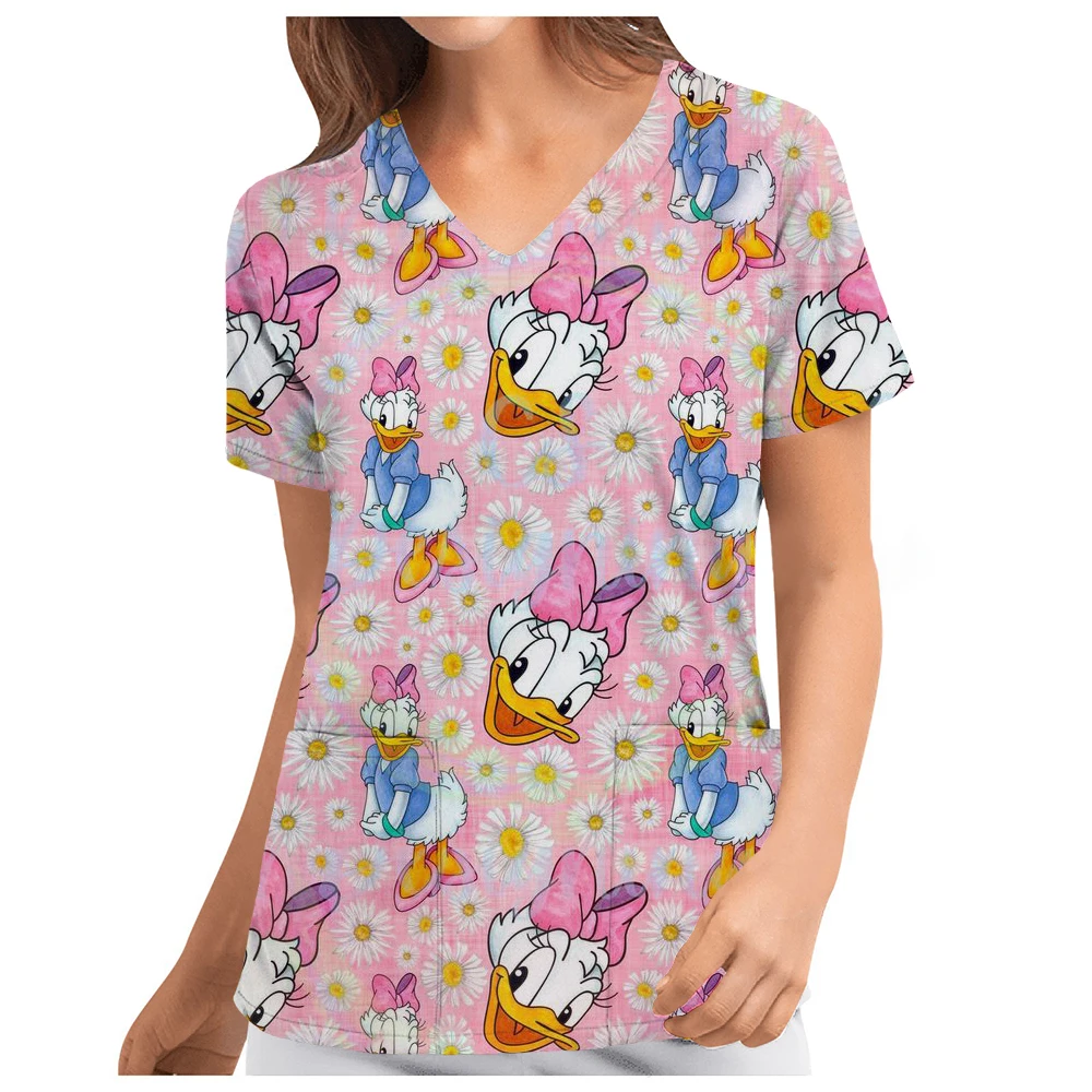 Disney Mickey Mouse print Scrubs Medical Uniforms Women Nurse Accessories Clinical Uniform Dentist Work Blouse Vet Spa Scrub Top