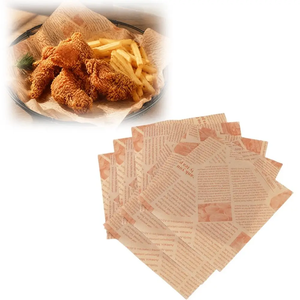 500PCS English Greaseproof Deli Paper Sheet Grease Resistant Non Stick Food Basket Liner Sheet Paper Sandwich Wrapping Sheet