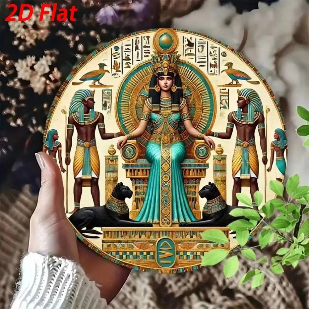 CIFBUY Egyptian Queen and Panthers Metal Wall Decor, Ancient Egypt Style Living Room Art, 20x20 cm Handcrafted Ornament