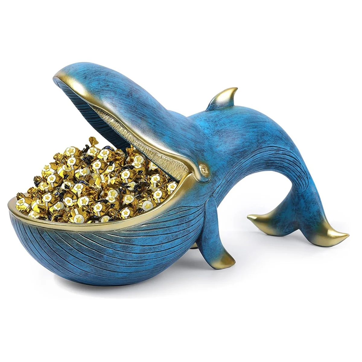 Whale Statue, Resin Whale Figurine Fun Candy Dish Key Bowl for Entryway Table, Big Mouth Sculpture Table Navy