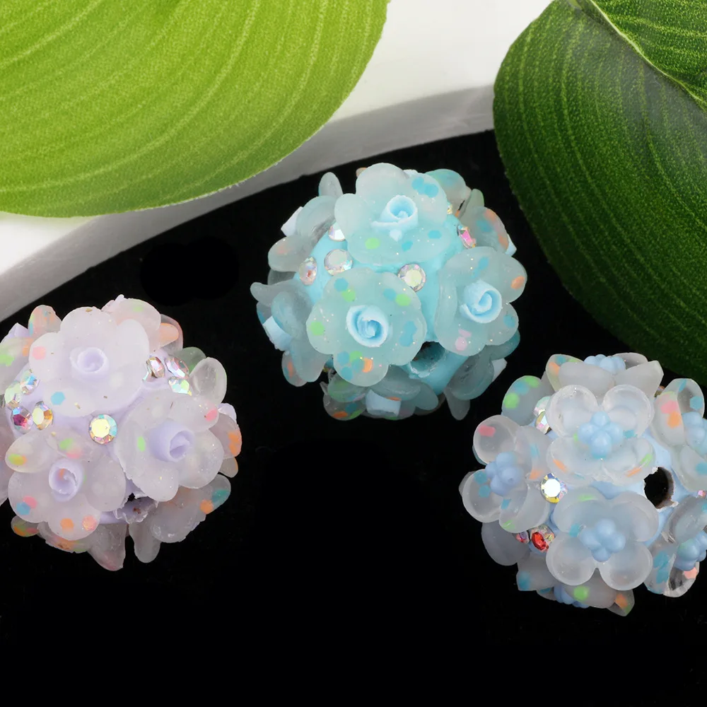 

DIY Jewelry Findings Resin Flowers Decorated Floral Ball Beads Fit Bubblegum Necklace Earring Ornament Pen Making 20pcs 20mm