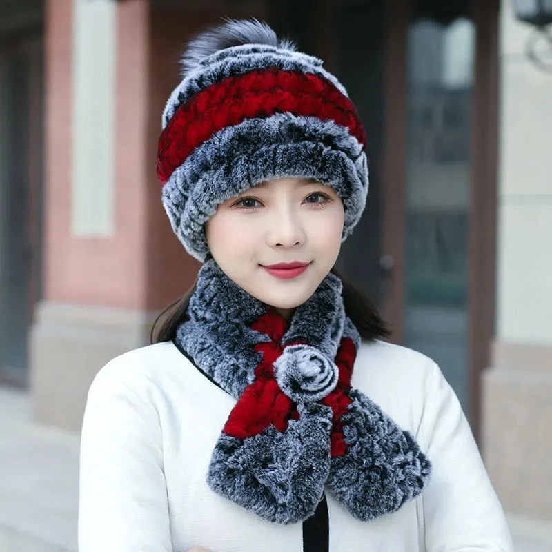 

Women Winter Hat Imitation Otter Rabbit Hair Knitted Hat Korean Versatile Scarf Ladies Thickened Warm Ear Wool Hat Female Hat