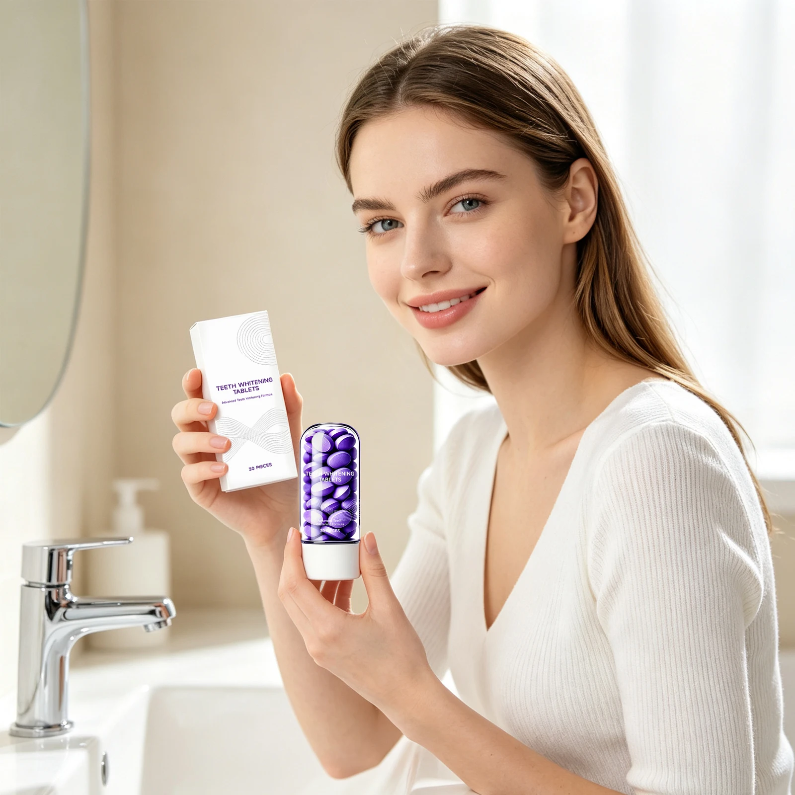 Tooth Whiten-ing Cleaning Tablets Cleaning Yellow Tartar Freshens Breath Reduces Plaque Odor Care Portable Oral Cleaning Tablets