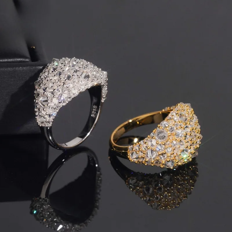 Hip Hop D Color Moissanite Wedding Ring for Men Women S925 Sterling Silver Rock Half Stackable Band Engagement Rings Gift