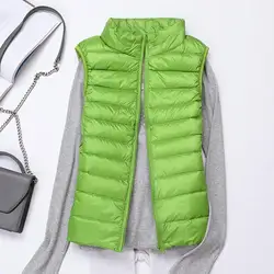 Women Down Vest Solid Color Stand Collar Sleeveless Vest Coat Autumn Winter Slim Fit  Fluffy Filling Waistcoat For Daily Wear