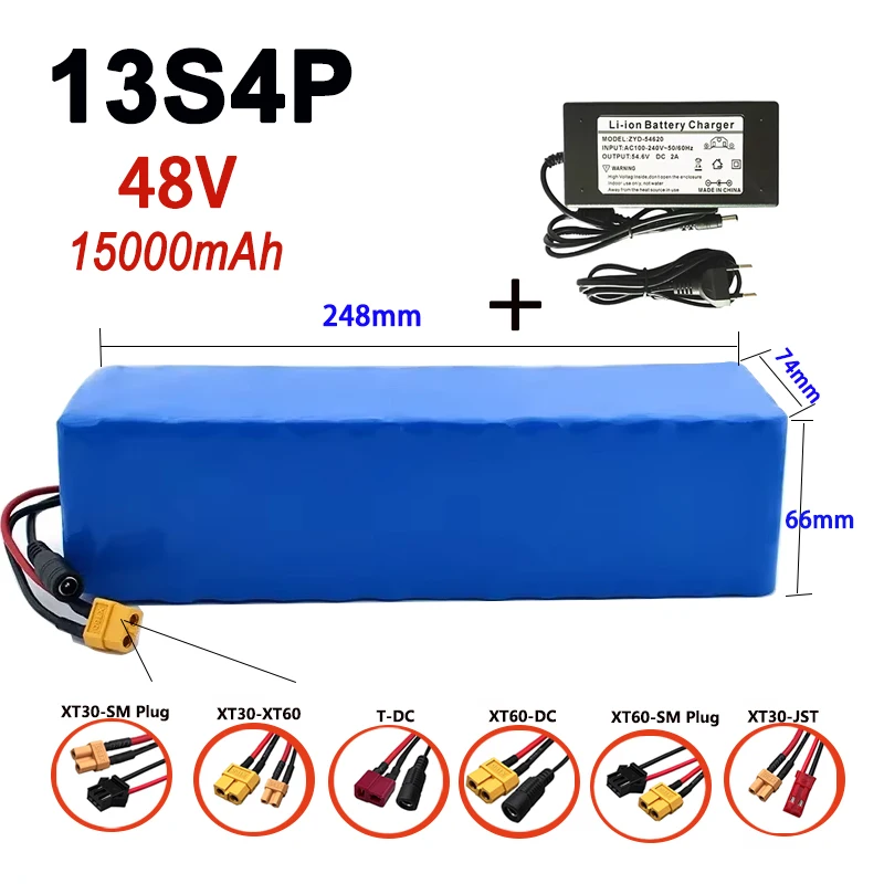 

48V 13S4P 18650,Electric bicycle tricycle 13S4P lithium battery, 48V 18650 54.6V, 15000mAh original high-power battery+charger