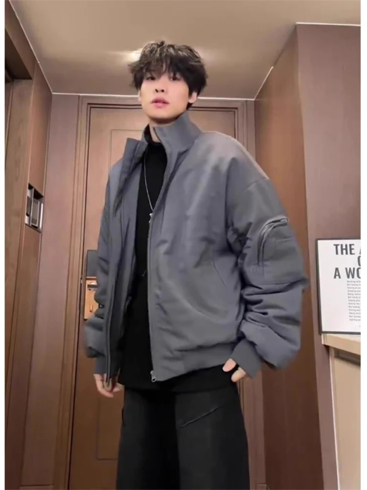 

Мужская зимняя куртка-бомбер из хлопка в американском уличном стиле, с воротником-стойкой, модная брендовая хлопковая верхняя одежда