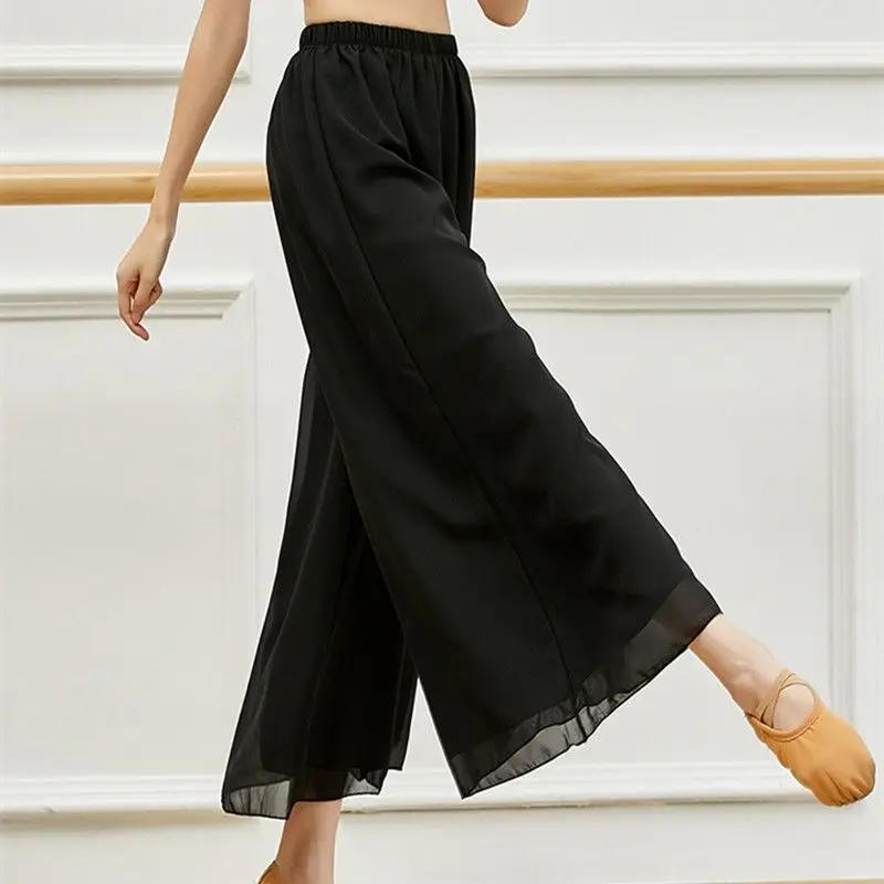 

New Summer Women Wide Leg Solid Color Culottes Pant Female High Waist Thin Chiffon Loose Size Casual Ladies Culottes Trousers