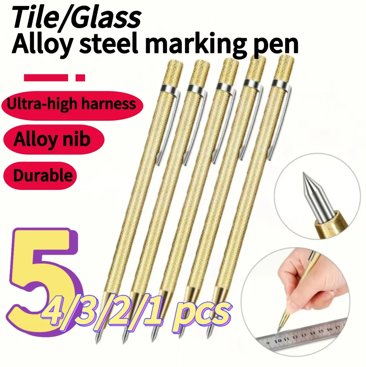 1/2/3/4/5pcs Diamond Tile Marking Pen Set,Precision Metalworking And Woodworking Tools For Cutting Punching Glass,Tiles,Metal&Wo