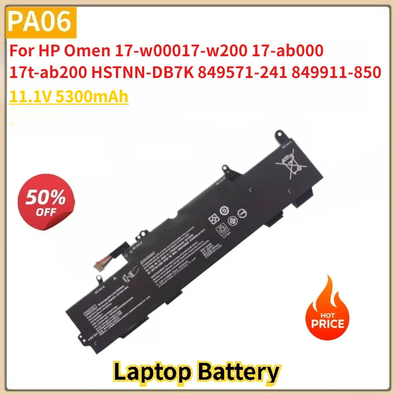 

PA06 Laptop Battery 11.1V 5300mAh For HP Omen 17-ab000 17t-ab200 17-w000 17-w200 849571-241 849911-850 HSTNN-DB7K High Quality