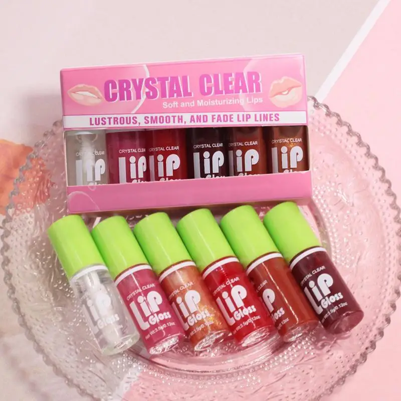 6Pcs Lip Plumping Oil Lip Gloss Crystal Jelly Moisturizing Lip Oil NonSticky Sexy Plumping Gloss Lip Lipstick Makeup Lip Care