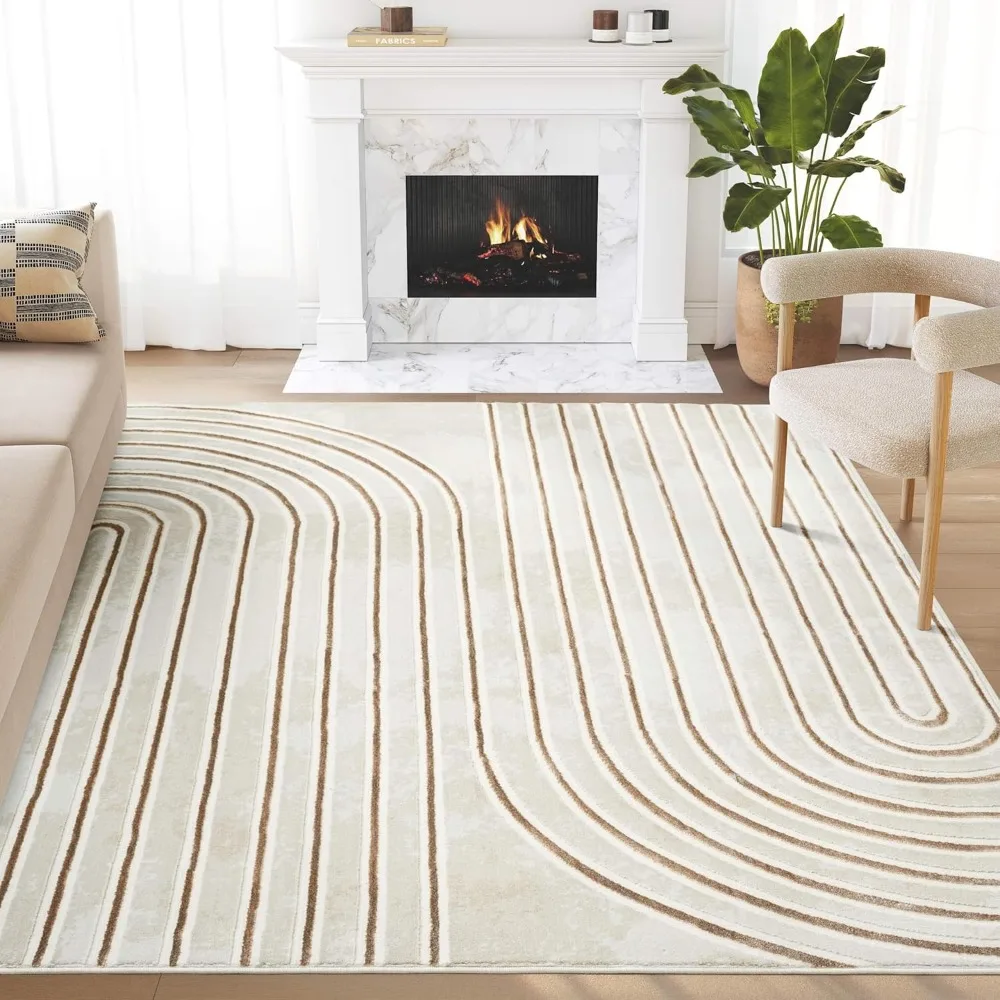 

Glam Collection Area Rug - Beige/Cream Modern Abstract Design - 6' x 9' - for Living Room, Bedroom & Office