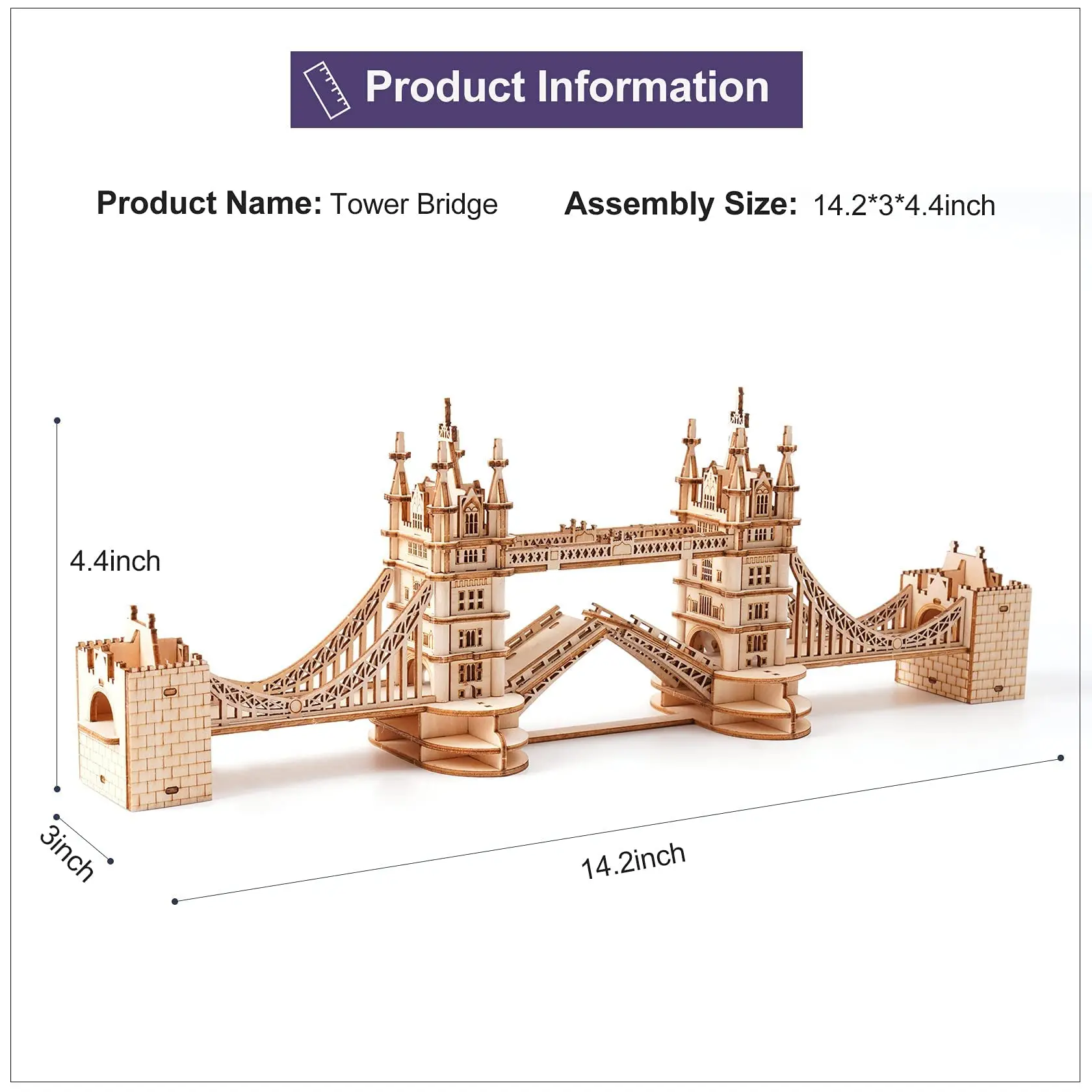 Robotime Rolife DIY 3D-Turmbrücke Big Ben Berühmtes Gebäude Holzpuzzlespiel Einfache Montage Spielzeug Geschenk für Kinder Teenager Erwachsene