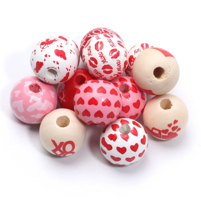 40pcs 16mm Valentine\'s Day Natural Wood Beads Round Spacer Wooden Beads For Diy Bracelet Earring Jewelry Making Supplies