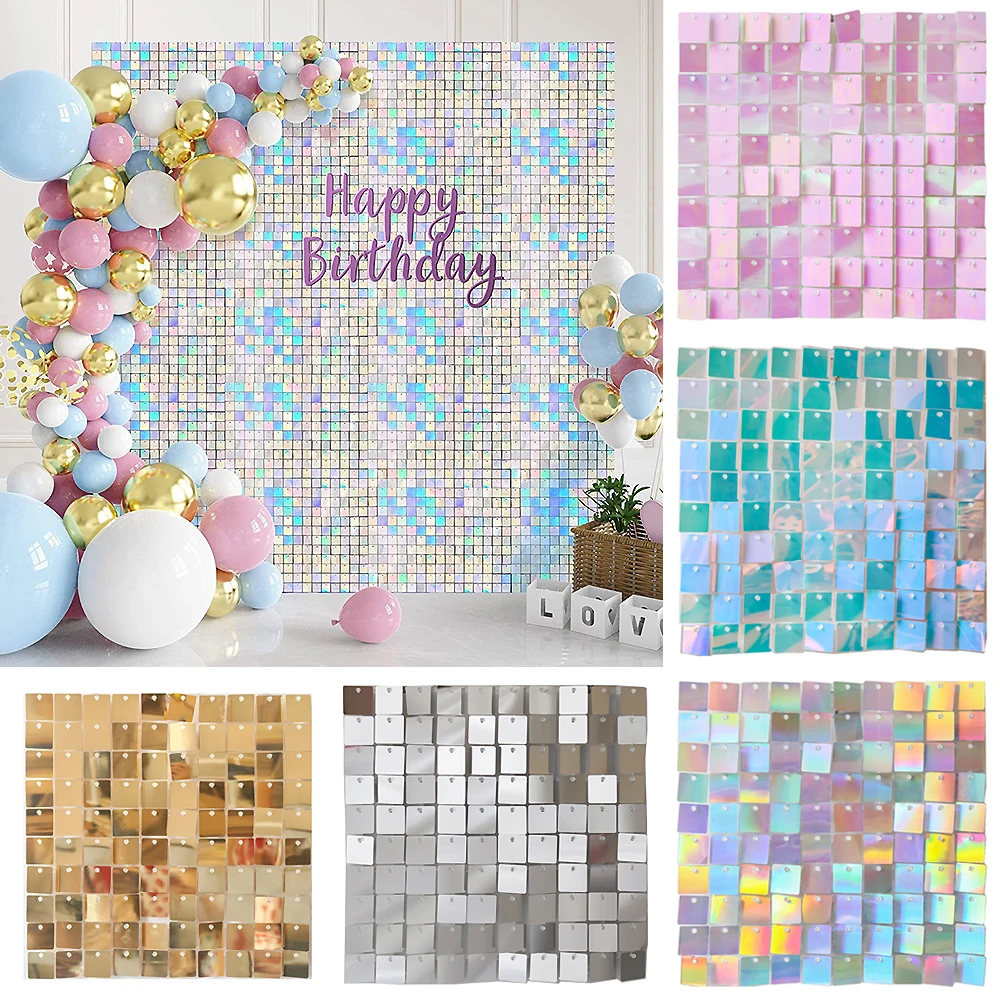 Image of Bunte Glitzer-Wandhintergrund mit quadratischem Schimmer, Pailletten, glänzende Wandpaneele für Hochzeit, Geburtstag, Weihnachten, Party, Kulissen, Dekoration