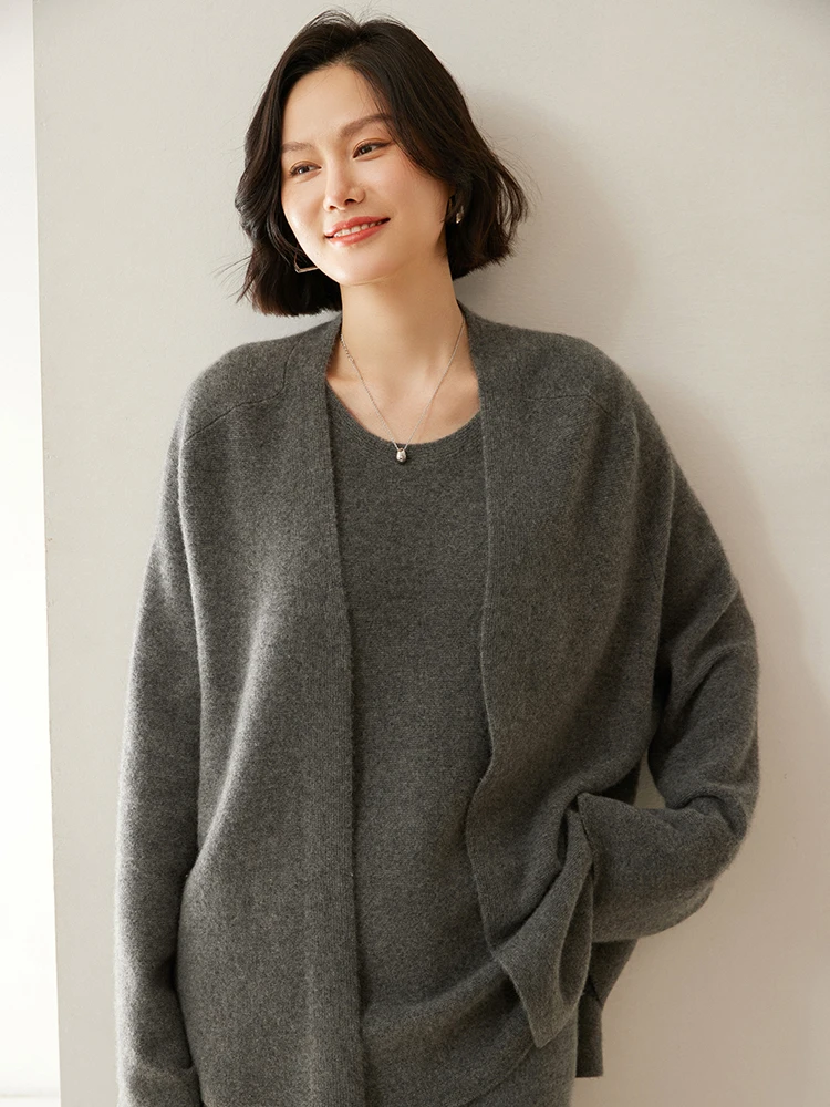 High Quality 100% Cashmere Cardigan Sweater Autumn Winter Women's Casual Loose Open Stitch Clothing Soft Warm Fashion New Tops