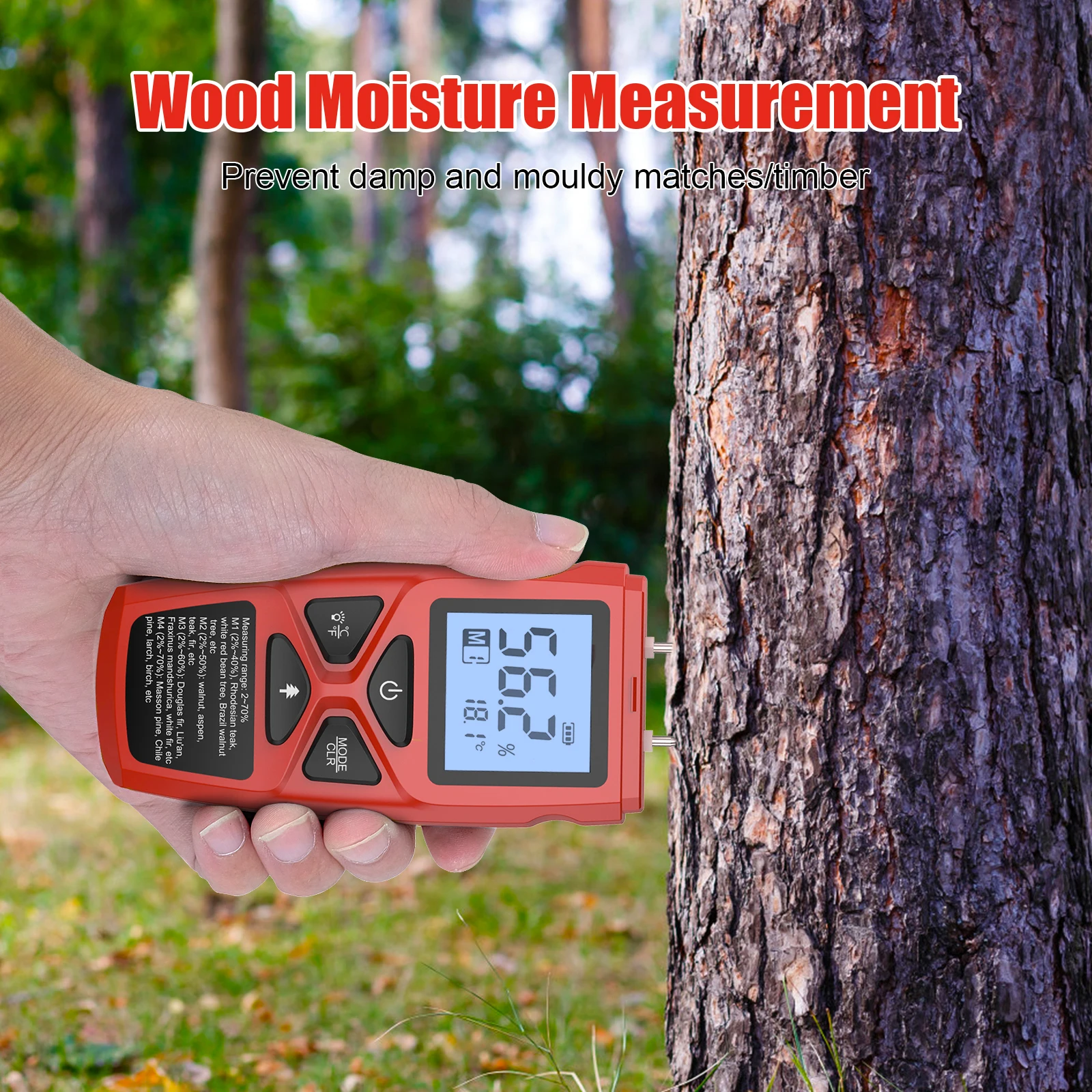 Wood Moisture Meter Portable Digital Firewood Moisture Meter Precise Lumber Humidity Detector Tool for Wood Drywall Concrete