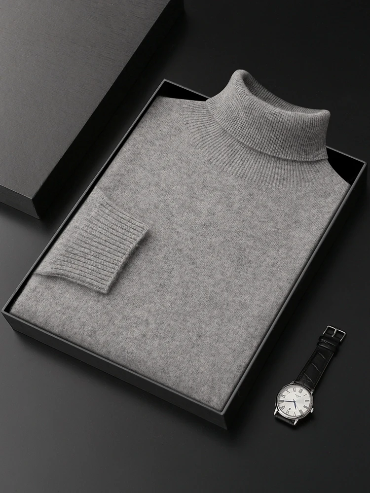 Men's Turtleneck Sweater Autumn Winter Essential Pullovers 100% Cashmere Knitwear Long Sleeve Smart Casual High Quality Clothing