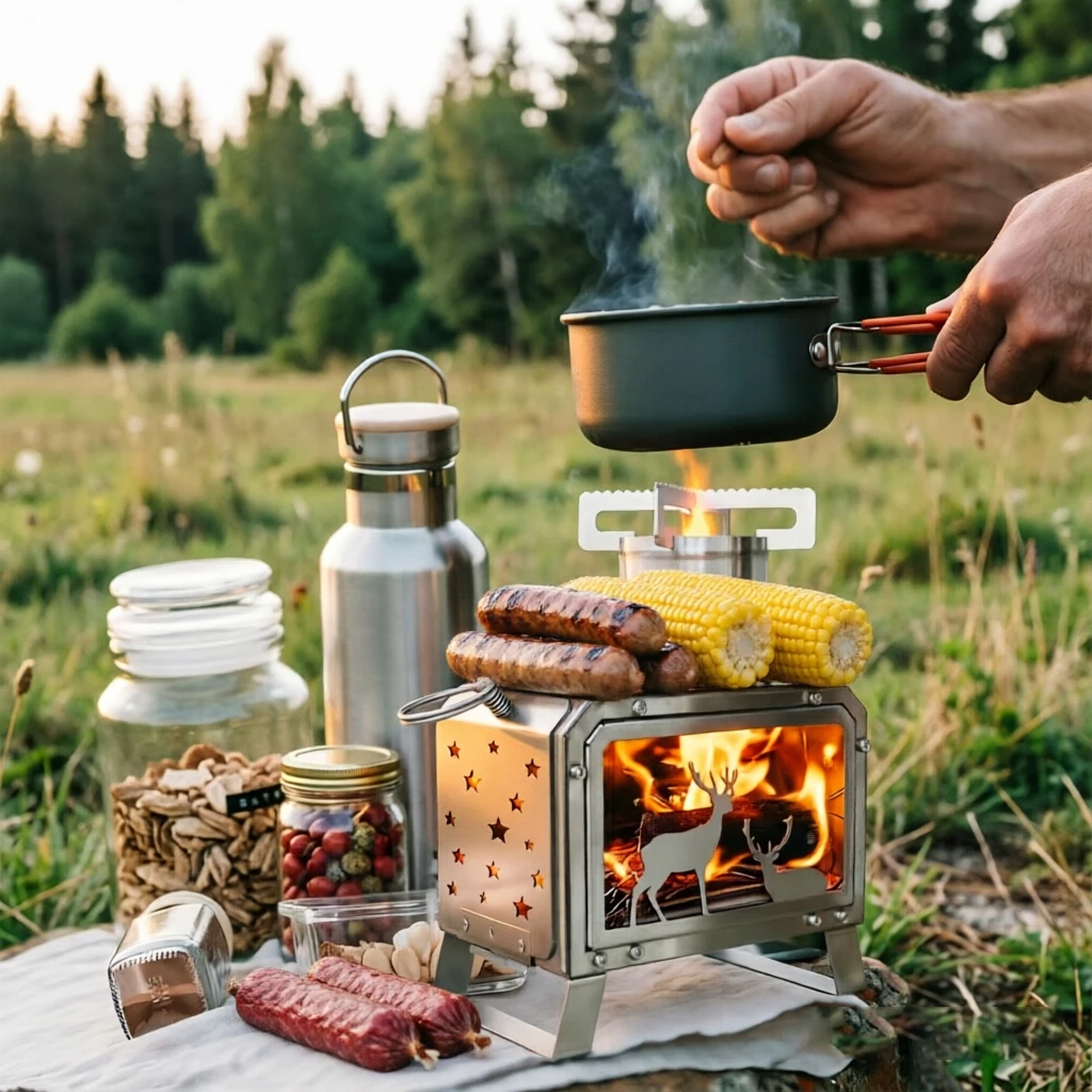 Cookmate Outdoor Stainless Steel Firewood Stove Camping Tent Heating Stove Portable Mini Firewood Stove with Glass Observation Window