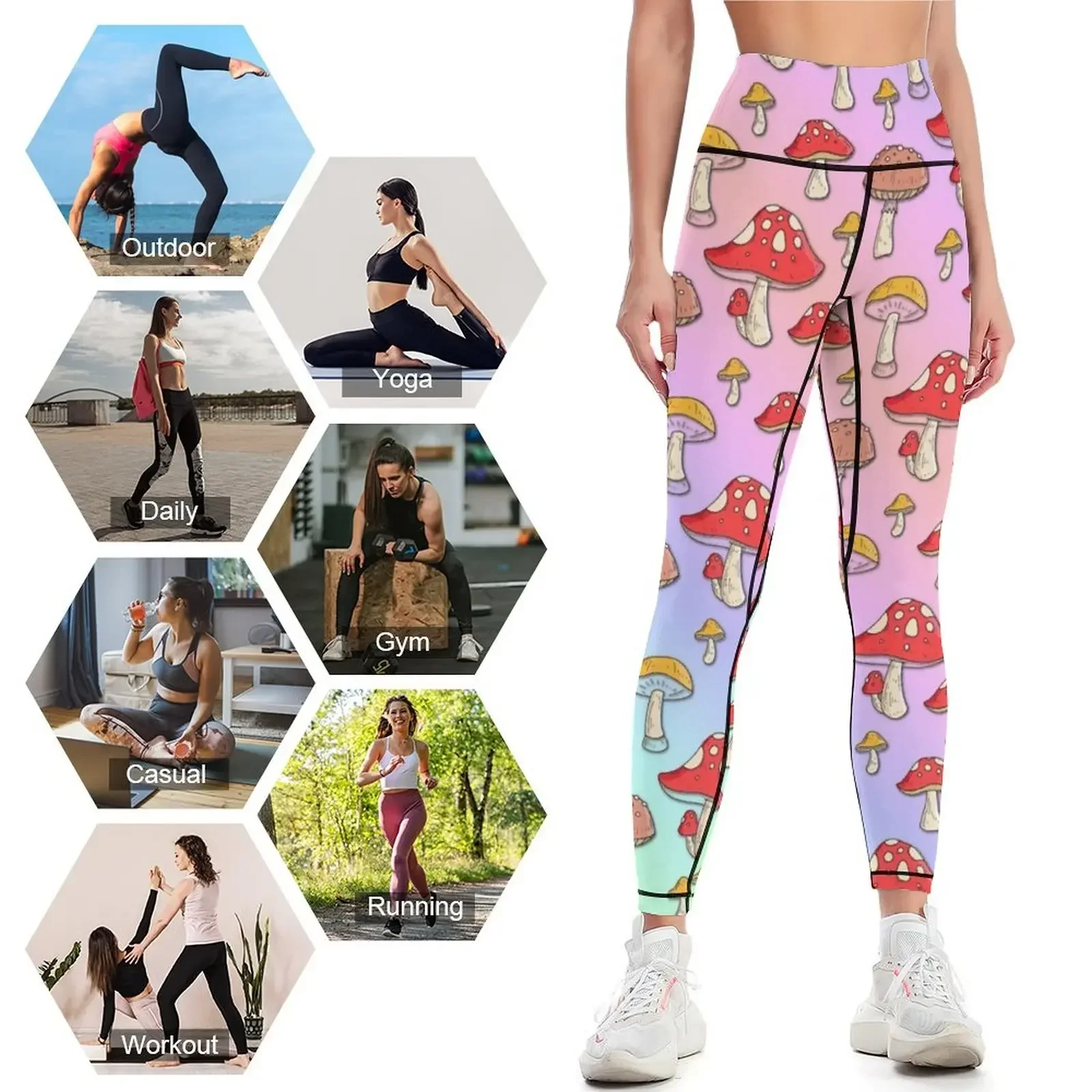 Holographic Mushroom All Over Print Leggings workout shorts Women's tights Legging sport Womens Leggings