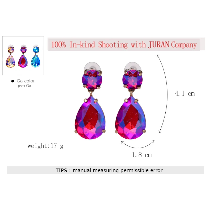 JURAN Luxury Water Drop Statement Crystal Dangle Earrings for Women Simple Earring Vintage Jewelry Accessories 2023 Trend New