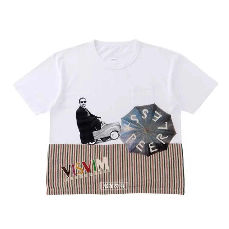 VISVIM WMV 20SS JUMBO Striped Ancient Cloth Short Sleeve Egyptian Cotton Ancient Cloth Splicing T