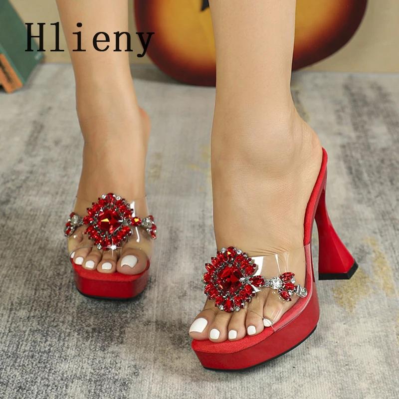 Hlieny Design Platform Slipper Women High Heels Fashion Crystal PVC Tansparent Sexy Sandals Party Stripper Pumps Ladies Shoes